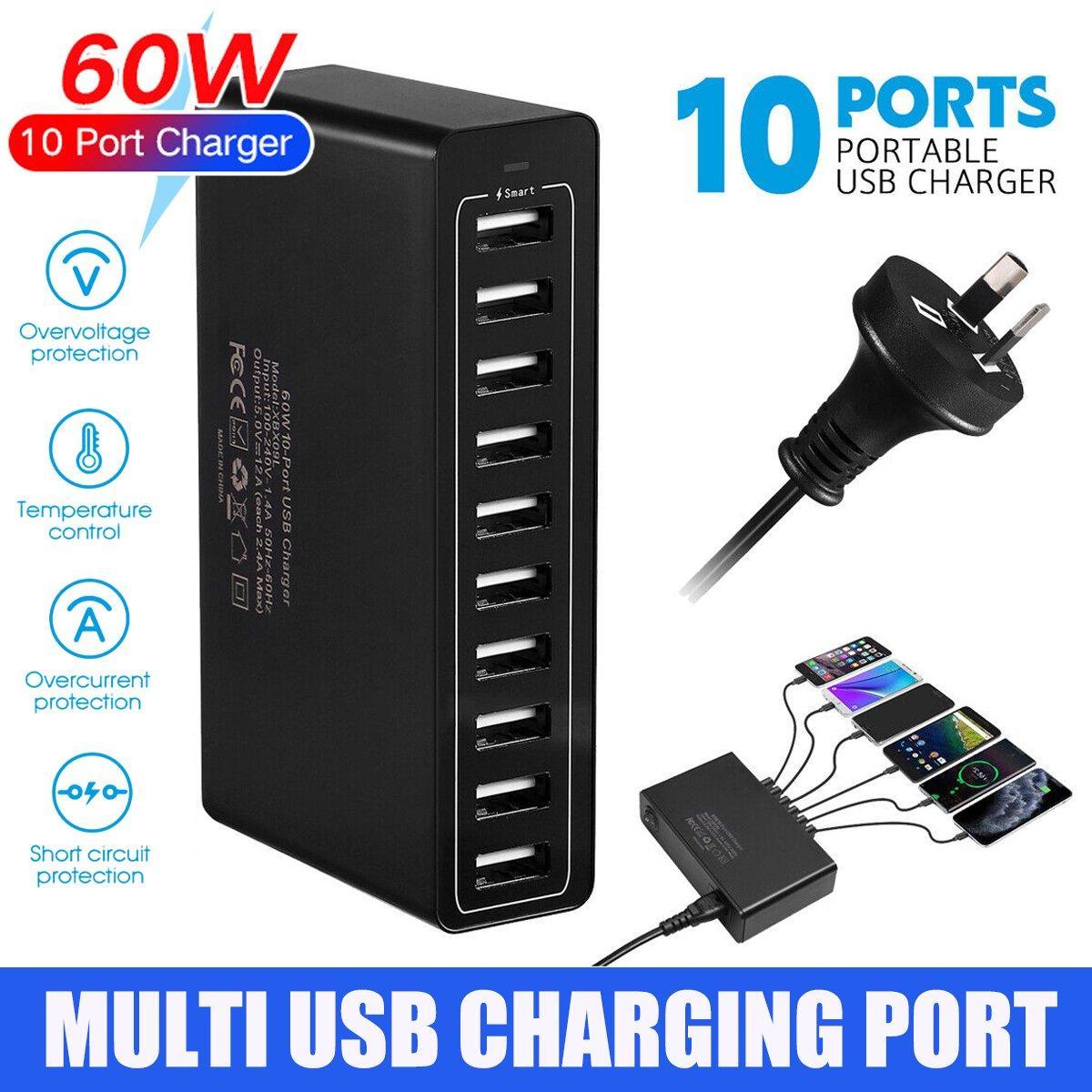 V528-USBCHARGER-10-759051-202509251452-00 60W 10 Port USB Charger Multi Port AC Adapter Travel Wall Hub Charging Station - Image 1