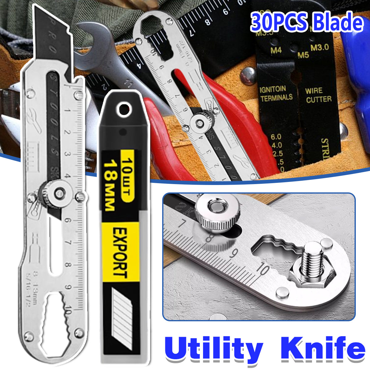 V528-UTILITY-KNIFE-31PCS-100502-202509291609-00 1 Set Multifunctional Stainless Steel Utility Knife Wallpaper Edge Cutting Tool - Image 1