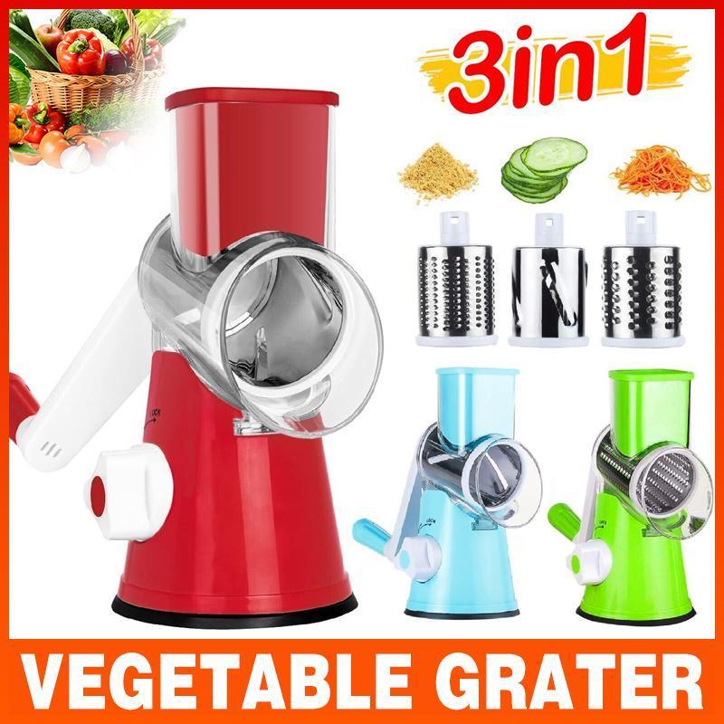V528-VEGETABLEGRATER-BLUE-810277-202510010309-00 Kitchen Vegetable Fruit Slicer Cutter Shredder Food Manual Rotary Grater Chopper - Blue - Image 1