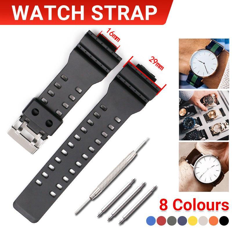 V528-WATCHSTRAP-613856-202509301245-00 16mm TPU Watch Strap Compatible with G Series GA100 G8900 GW8900 with Tool Pins - Black - Image 1