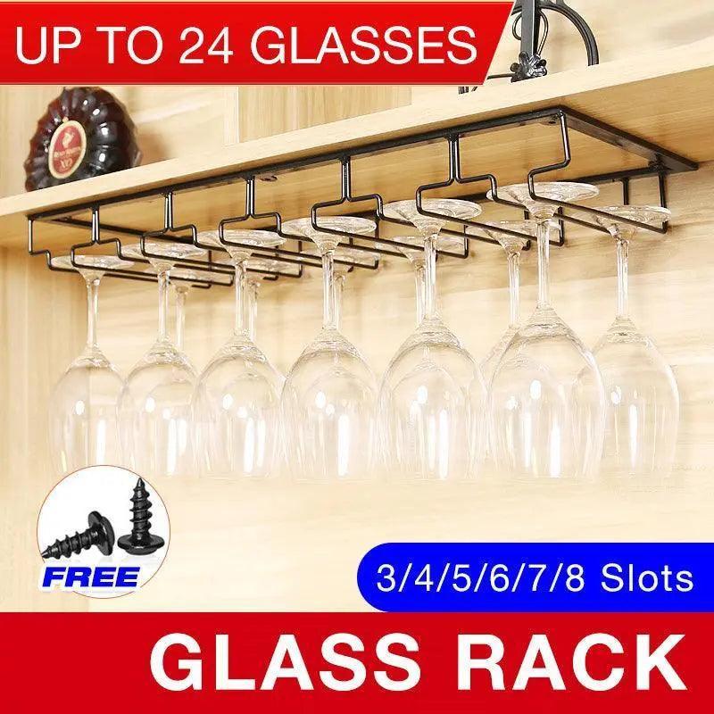 V528-WINEGLASSRACK-8SLOTS-711691-202509301900-00 8/7/6/5/4/3 Slots Wine Glass Rack Holder Hanger Hanging Bar Storage Drying Rack - 8 Slots - Image 1