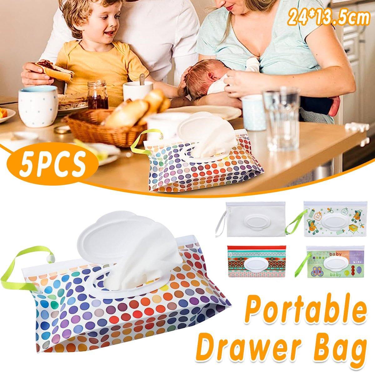 V528-WIPES-BAG-5PCS-119675-202509291909-00 5PCS Dispenser Travel Wet Wipe Bag Pouch Portable Tissue Case Holder - Image 1