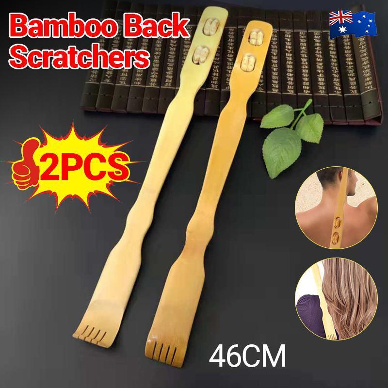 V528-WOODENBAMBOO-916238-202509251045-00 Long Handle Bamboo Back Scratcher Stick for Itch Relief and Easy Reach 46cm 2PCS - Image 1