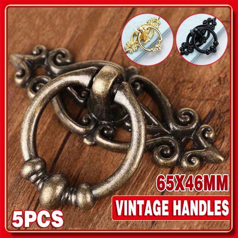 V528-XJ00546-BLACK-5PCS-544524-202509302254-00 5PCS Vintage Handles Cabinet Drawer Cupboard Door Iron Knob Gold Pull - Black - Image 1