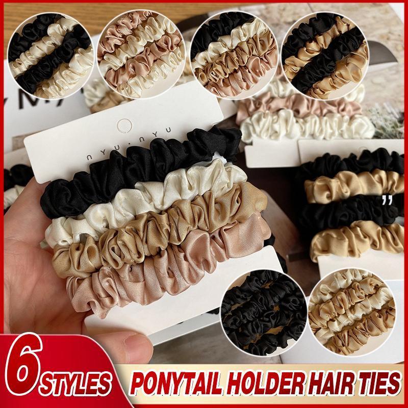 V528-XY00054-F-437100-202509301536-00 4Pcs/Set Silk Satin Small Scrunchies Ponytail Hair Ties Hair Rope Rubber Bands - F - Image 1