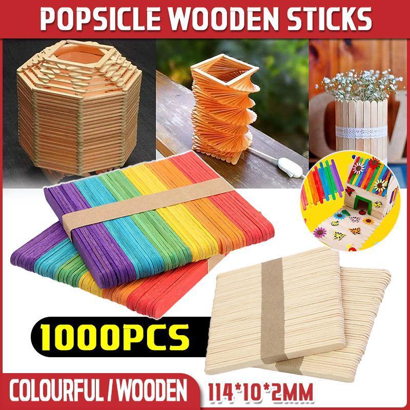 V528-YMXGB1000-978081-202510010827-00 1000PCS Natural Wooden Craft Sticks Paddle Pop Sticks Ice Cream coffee stir - Wooden - Image 1
