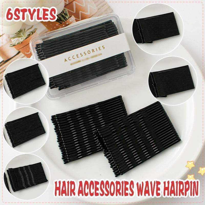 V528-YX-A38008-202510010009-00 40 PCS Short Black Waved Hair Pins Bobby Pins Grips Salon Dance Hair Accessories - Long Wave Clip - Image 1