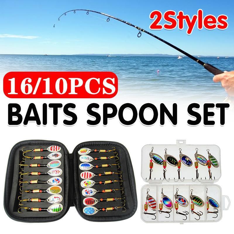V528-ZK00459-16PCS-312456-202510010845-00 10/16PCS Fishing Lure Spinners Baits Spoon Set with Tackle Bag Trout Bass Tackle - A(16PCS) - Image 1