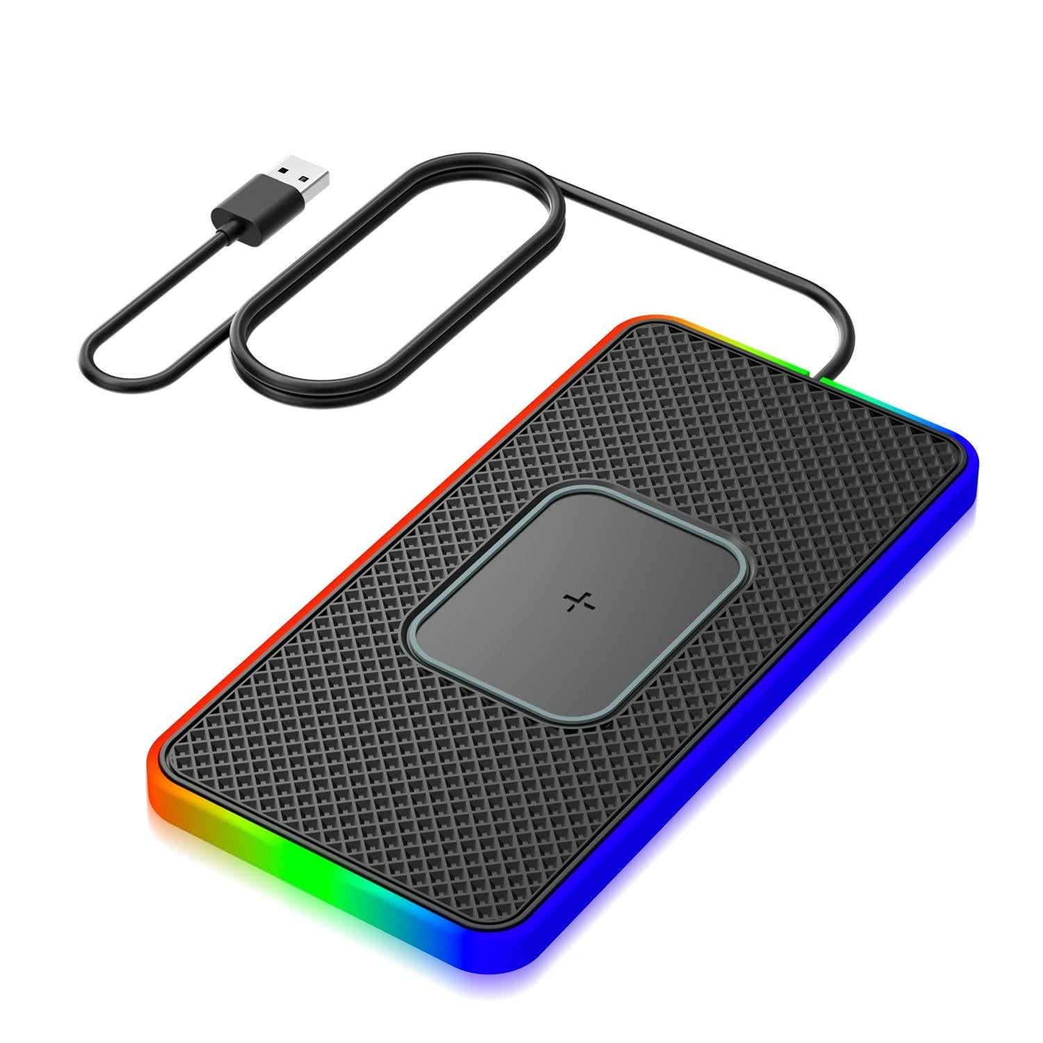 V562-1032373060DBT-202508281516-00 15w 2-in-1 Car Wireless Charger with Non-slip Mat and Colourful Light - 0.3m Usb Cable - Usb Cable 1M - Image 1