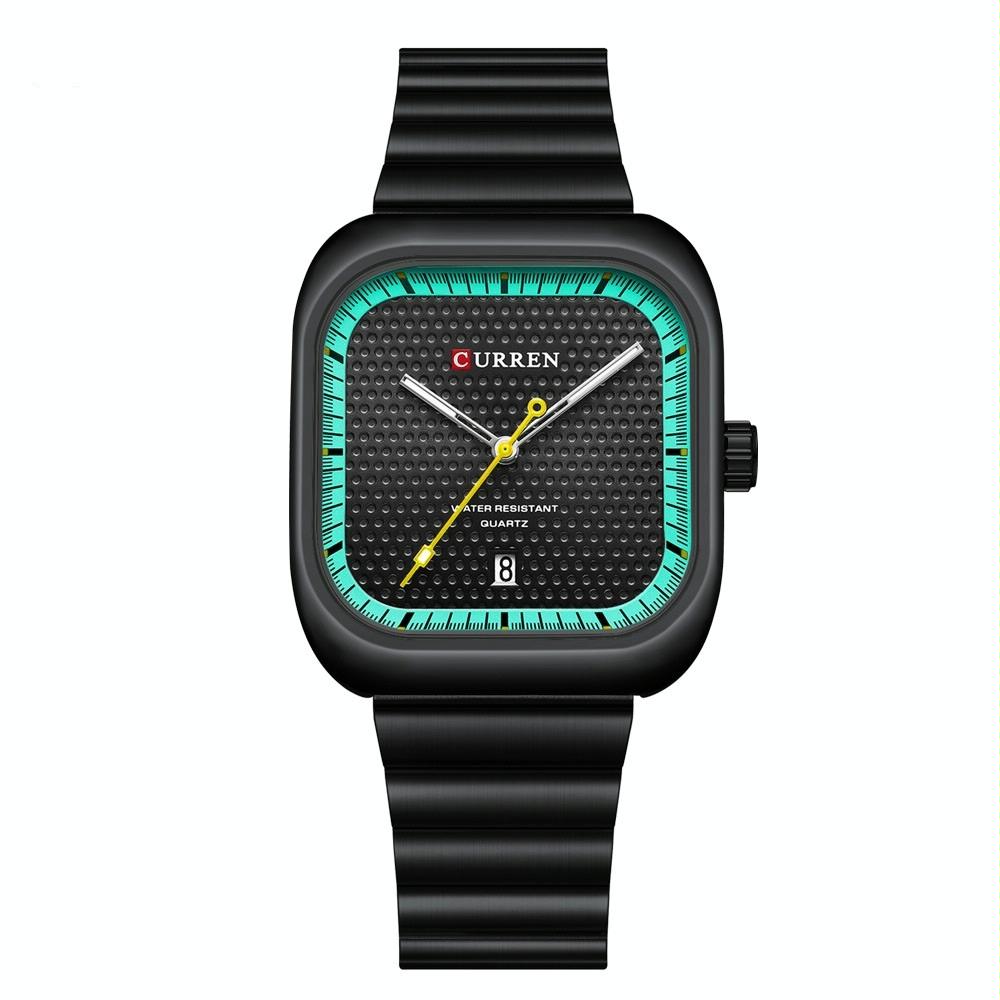 V562-1057934060DBT-202508282046-00 Men Square Steel Strap Quartz Watch - Casual Style - Black Shell Black - Image 1