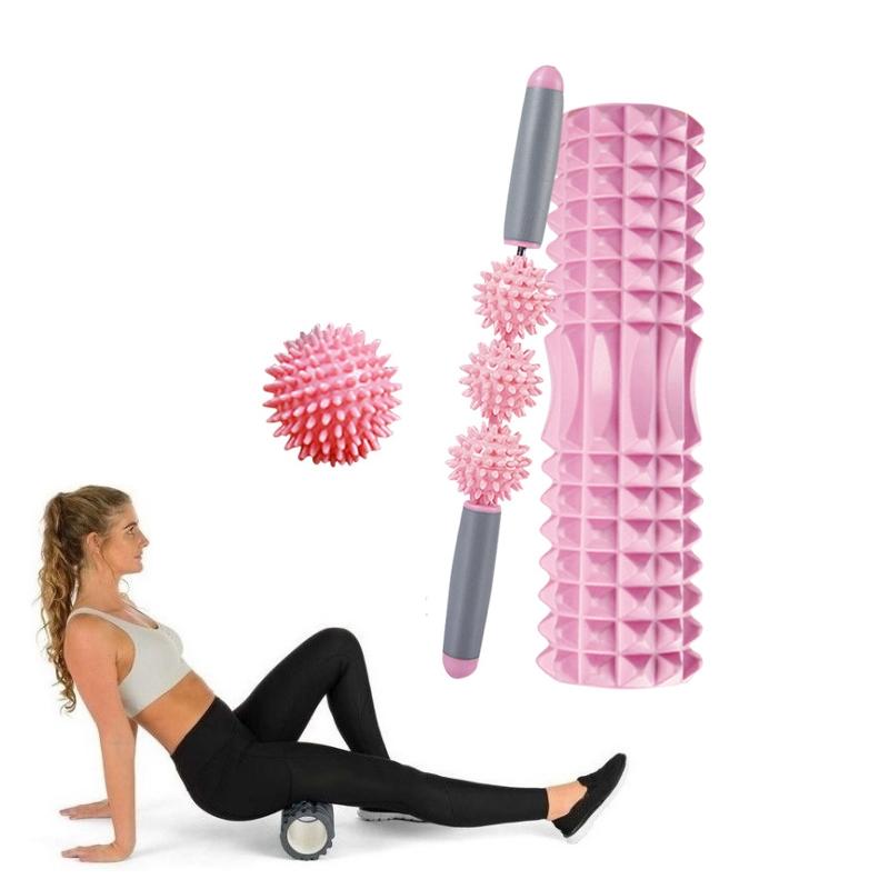 V562-2095826650DBT-202508280210-00 3-In-1 Hollow Eva Foam Roller Set For Muscle Relaxation And Yoga 33Cm Pink - Image 1