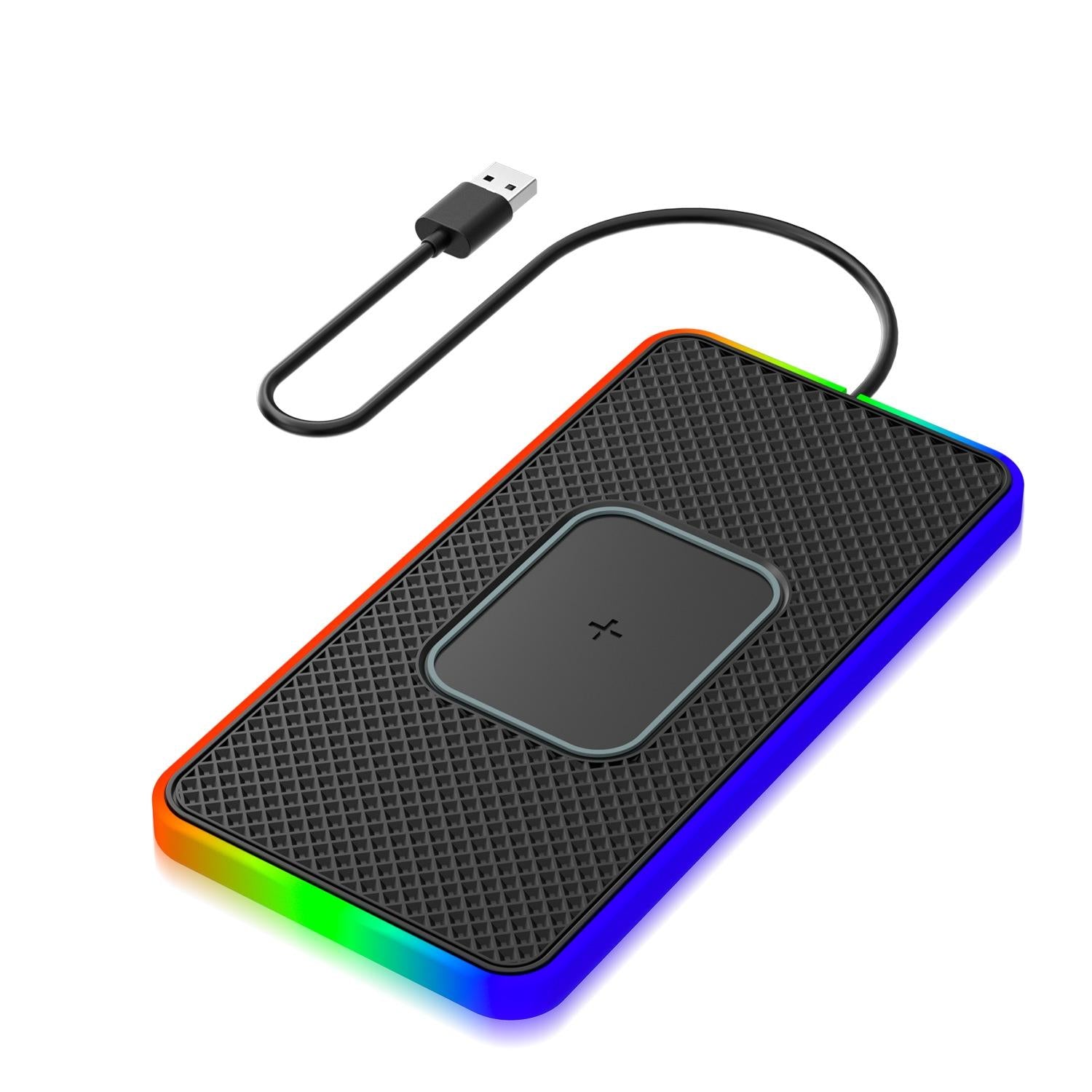 V562-3032373060DBT-202508281520-00 15w 2-in-1 Car Wireless Charger with Non-slip Mat and Colourful Light - 0.3m Usb Cable - Usb Cable 0.3M - Image 1