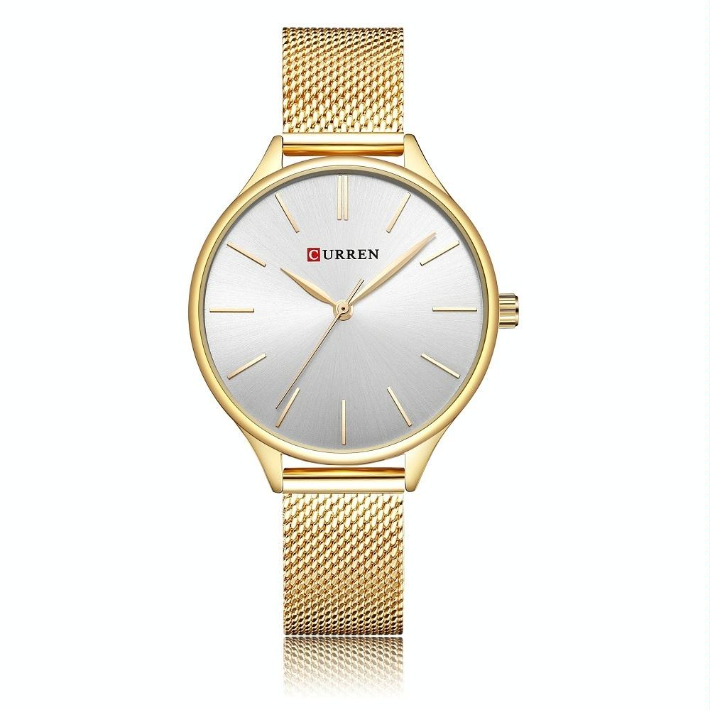 V562-3037934060DBT-202508281320-00 Waterproof Women Quartz Watch with Steel Strap - Casual Design - Gold Shell White Surface - Image 1