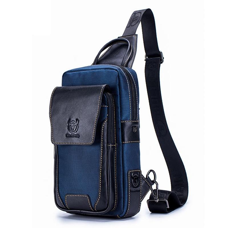 V562-3099343850DBT-202508280241-00 Leather Men Chest Bag Casual Shoulder Bag Black / Blue - Image 1