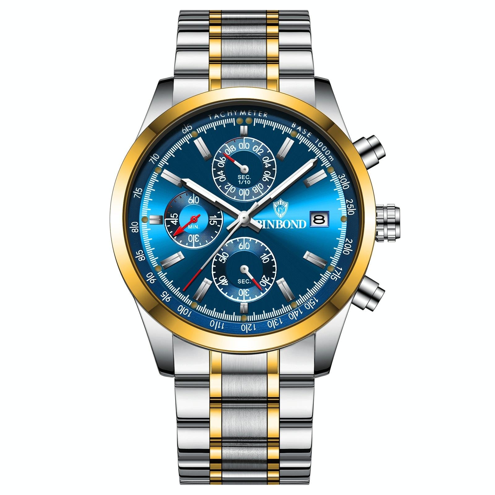 V562-3185354060DBT-202508290835-00 Waterproof Luminous Quartz Watch - Multifunctional 30m - Inter-Gold-Blue - Image 1