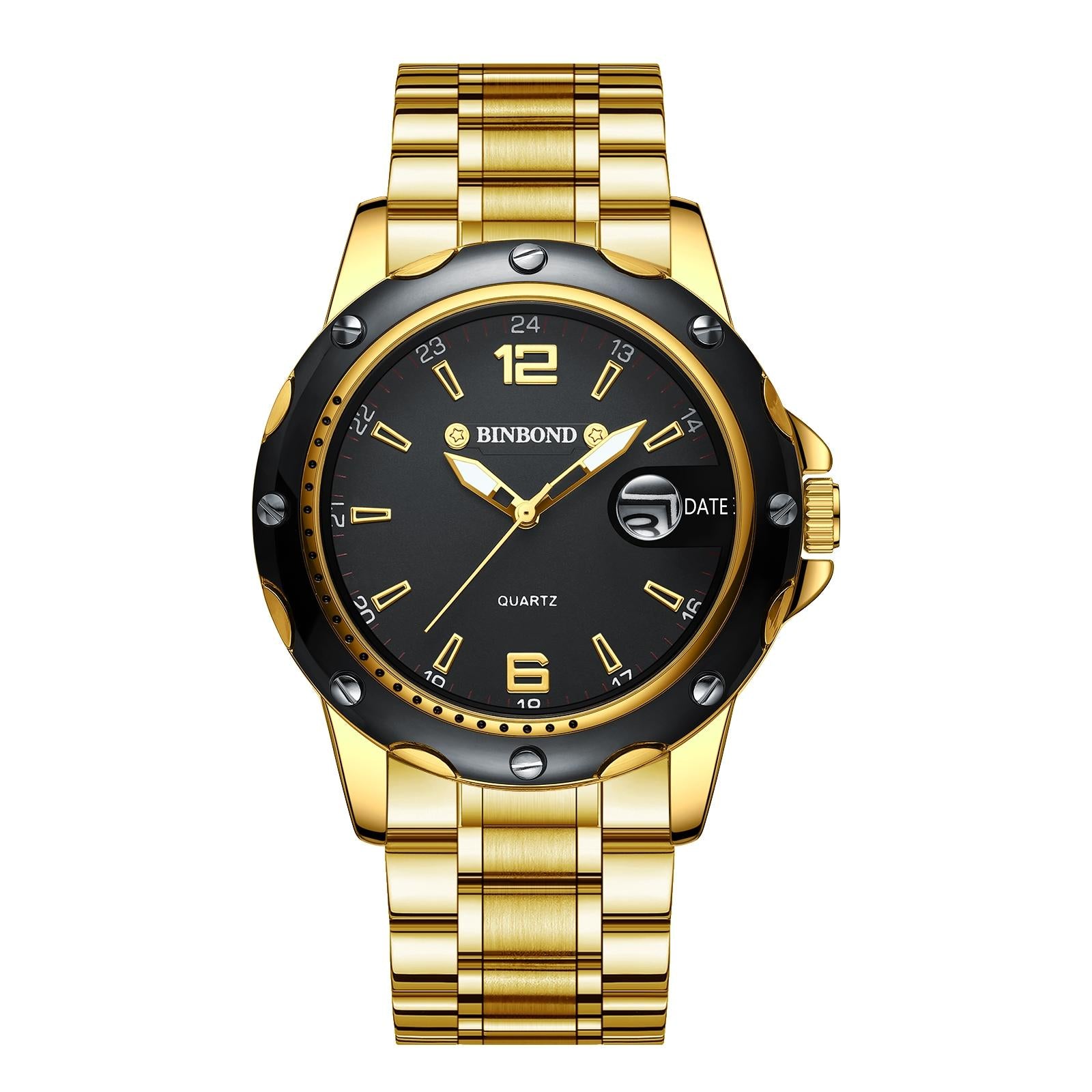V562-4057384060DBT-202508290753-00 Waterproof Luminous Quartz Watch for Outdoor - Full Gold-Black-Gold Nail - Image 1