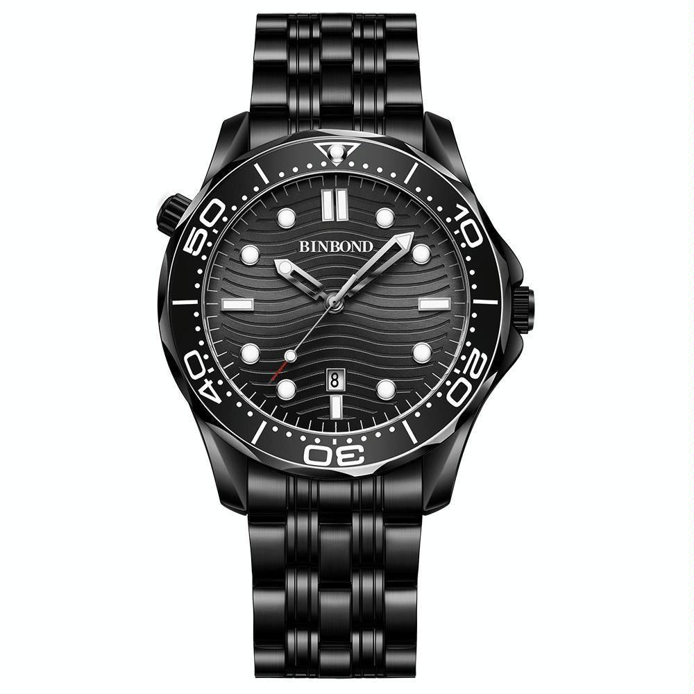 V562-6028043060DBT-202508271737-00 30m Waterproof Men Sports Quartz Watch - Black Steel with Luminous White Surface - Image 1