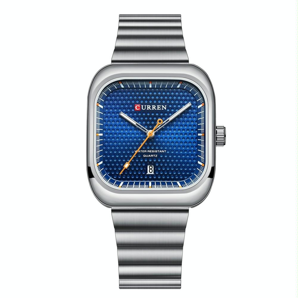 V562-6057934060DBT-202508282046-00 Men Square Steel Strap Quartz Watch - Casual Style - White Shell Blue - Image 1
