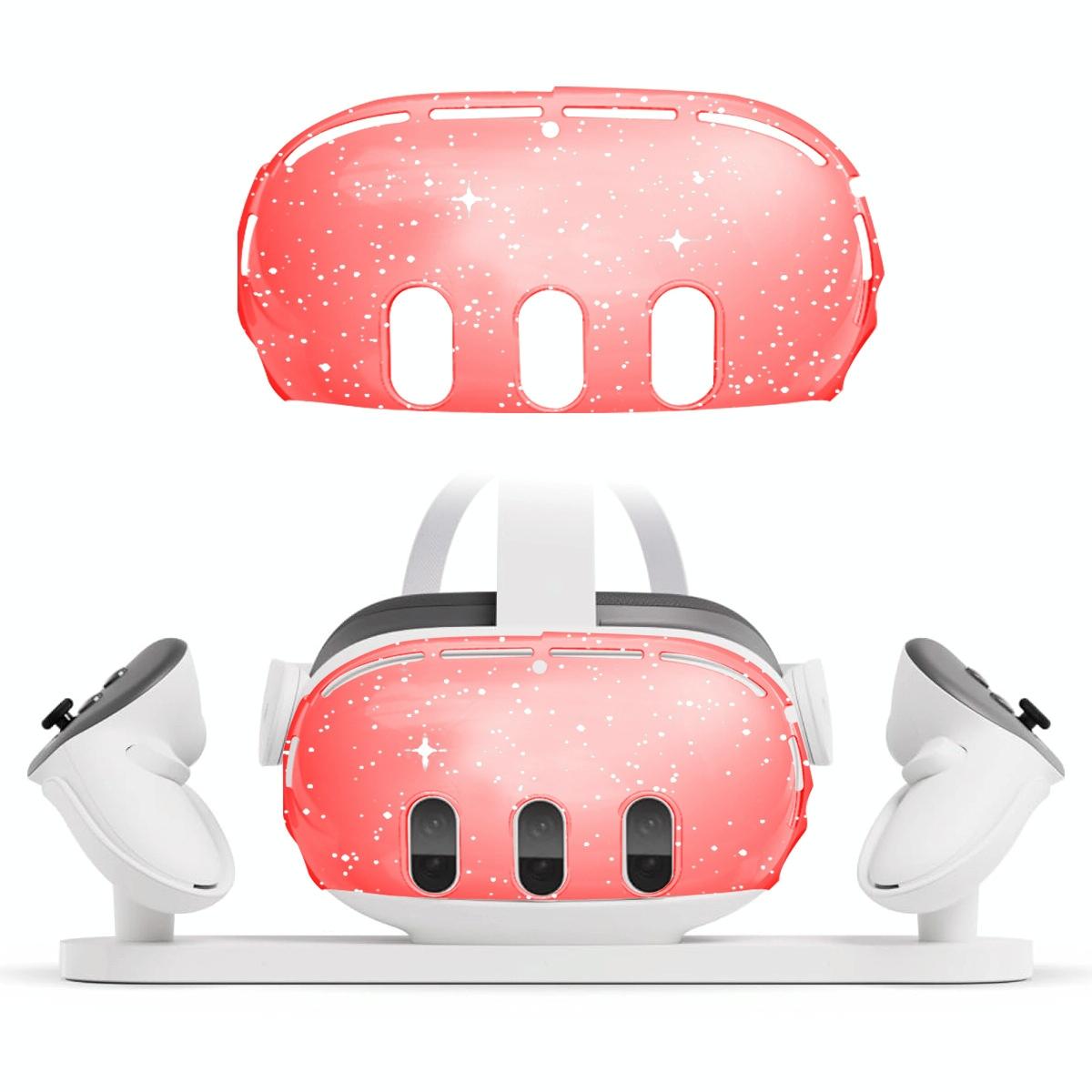 V562-7011354060DBT-202508290120-00 Glitter Protective Shell for Meta Quest 3 - 7 in 1 - Single Shell Glitter Transparent Red - Image 1