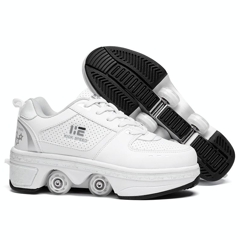 V562-A0181591750DBT-202508282310-00 Versatile Double Row Rune Roller Skates - Size 42 - Low-Top Without Light (White) - Image 1