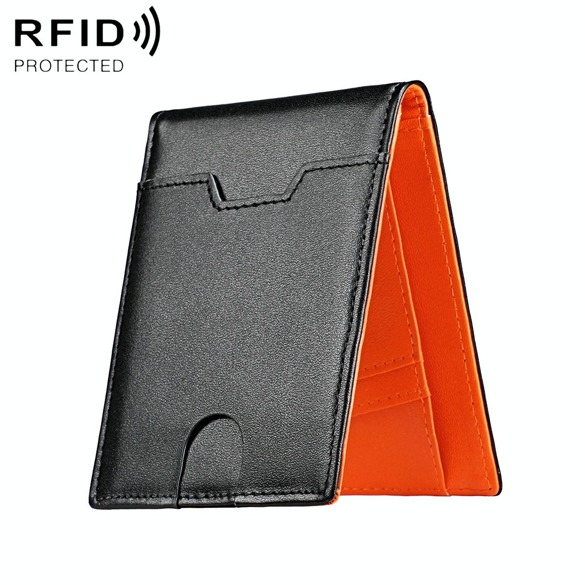 V562-A100098200ADE-202508290111-00 Leather Rfid Wallet - Ultra Thin - Orange - Image 1