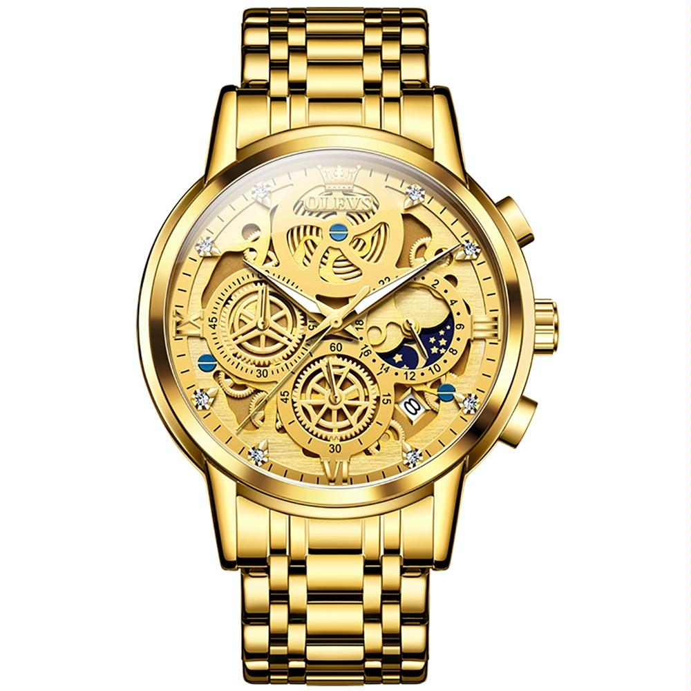 V562-A101077400ADE-202508281626-00 Waterproof Multifunctional Men Quartz Watch - Hollow Design - Gold - Image 1