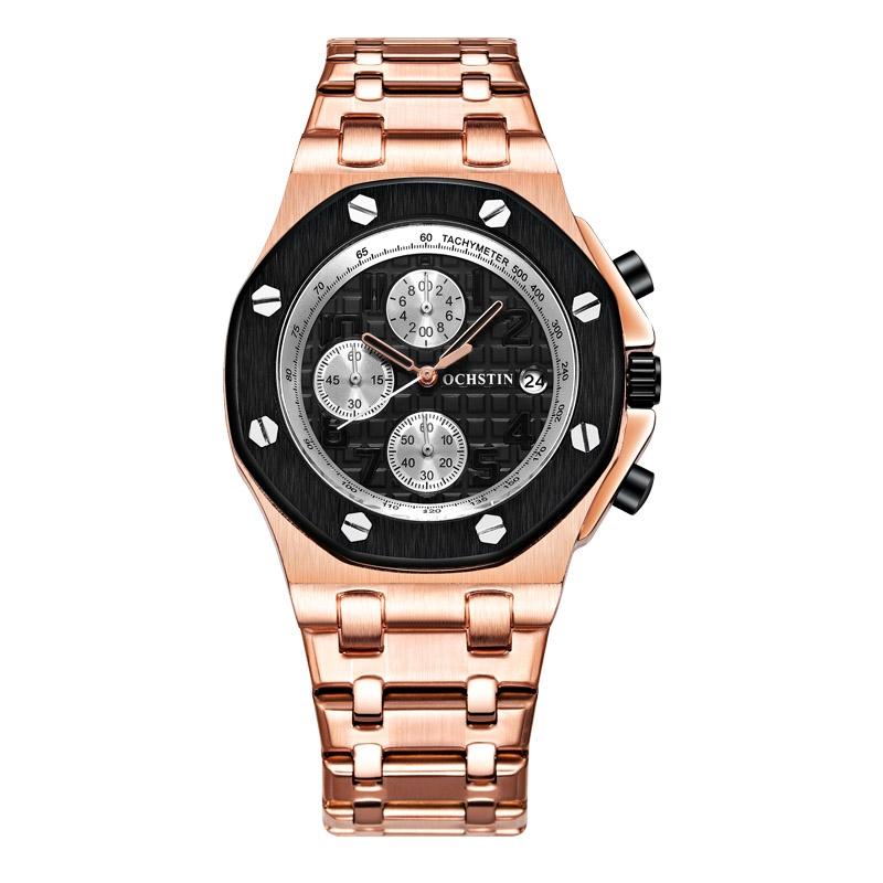 V562-A102830400ADE-202508281704-00 Waterproof Luminous Men Watch with Steel Strap - 6100d - Black + Rose Gold - Image 1