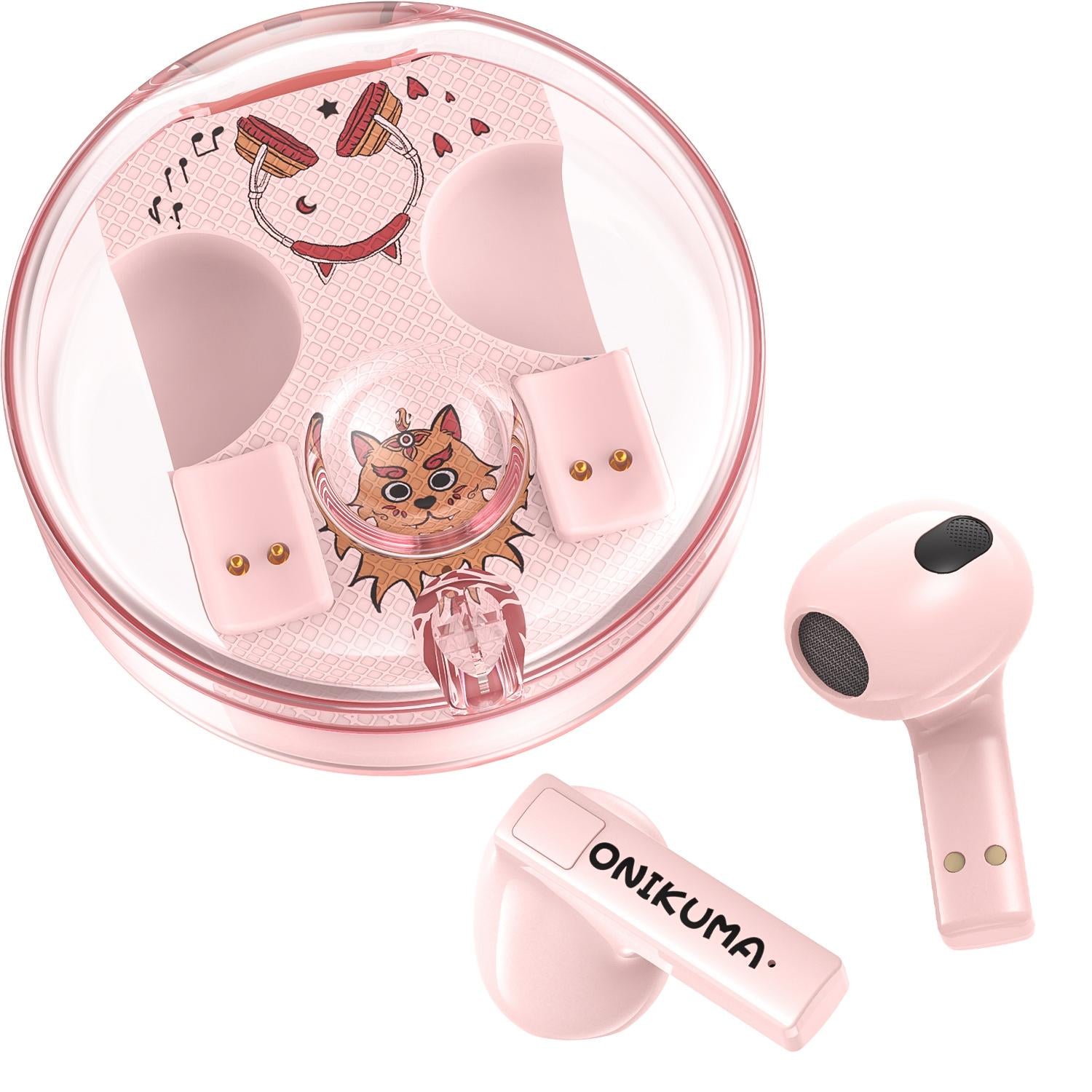 V562-A104028500ADE-202508281525-00 Wireless Cartoon Bluetooth Earphones - Transparent Design - Pink - Image 1