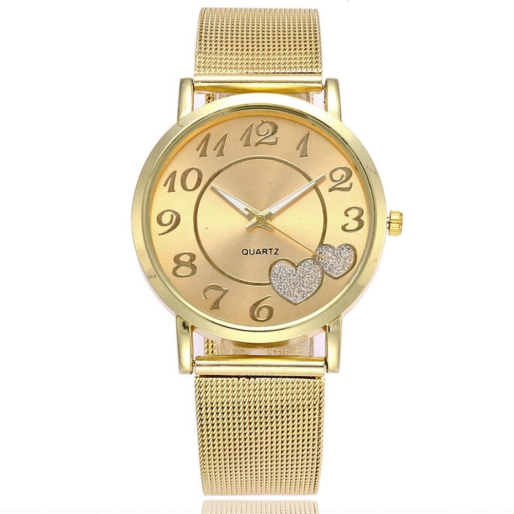 V562-A1074329910DBT-202508271515-00 Women Double Heart Mesh Belt Watch - Golden Alloy - Image 1