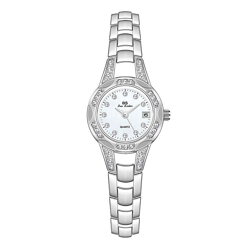 V562-A1076332060DBT-202508281454-00 Women Diamond Chain Watch with Calendar - Small Round Design - Silver - Image 1