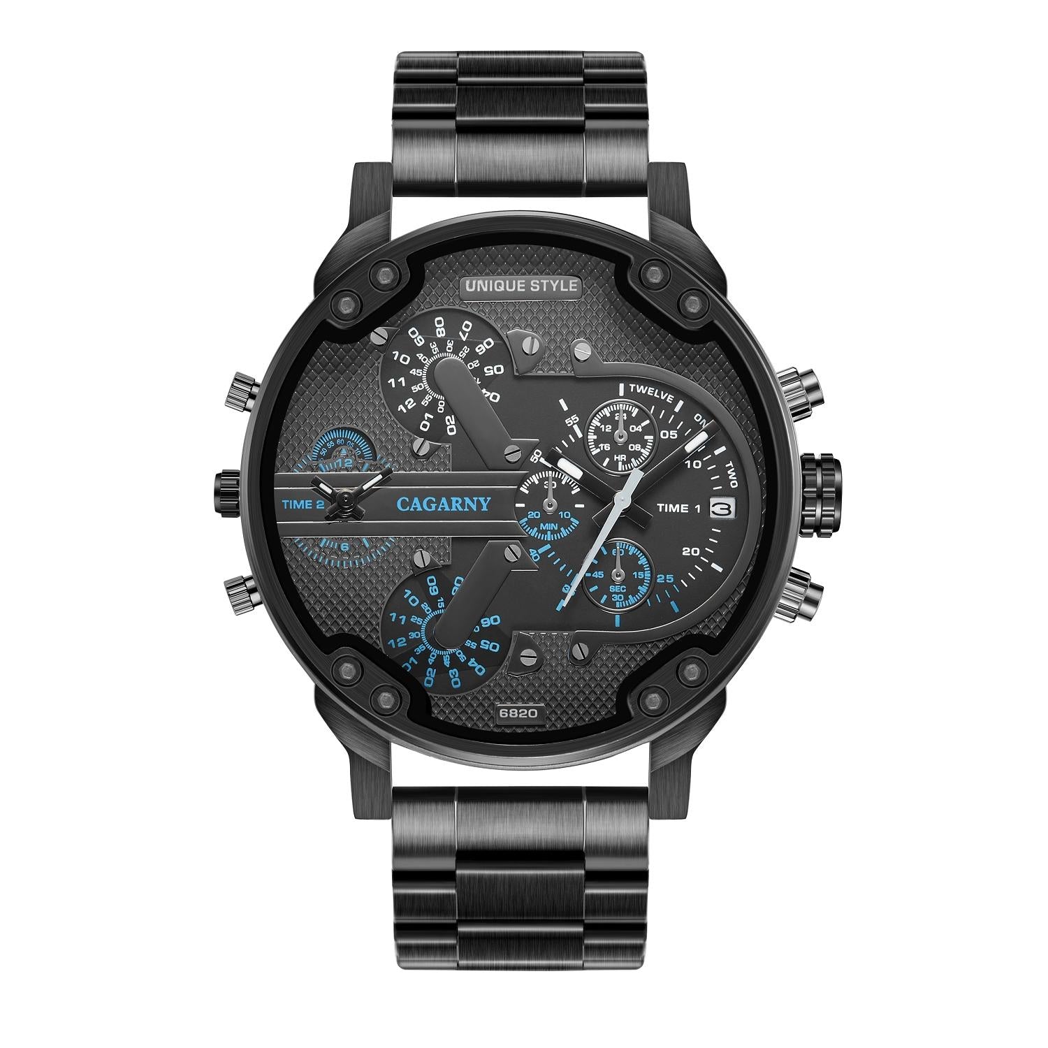V562-A107700500ADE-202508271041-00 Men Dual Movement Steel Quartz Watch with Blue Face and Black Strap - Image 1