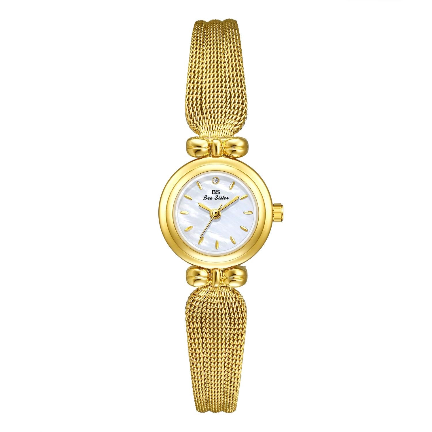 V562-A1077384060DBT-202508281241-00 Retro Butterfly Mesh Watch for Women - 22mm Stainless Steel Strap - Golden White - Image 1