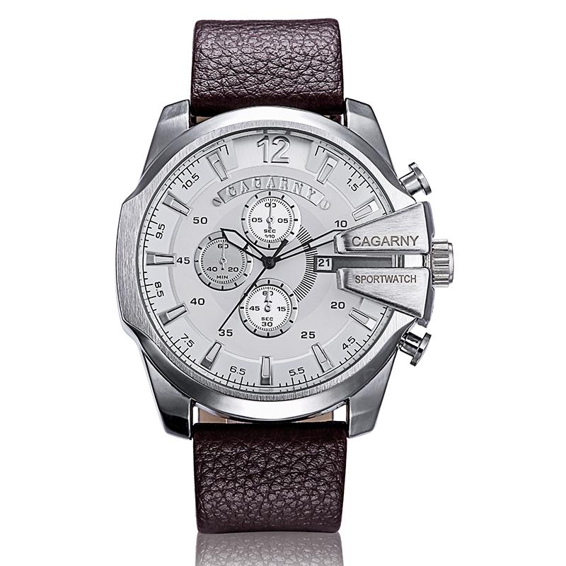 V562-A108989200ADE-202508281446-00 Men Leather Band Sports Watch with Large Dial - Silver White Brown - Image 1