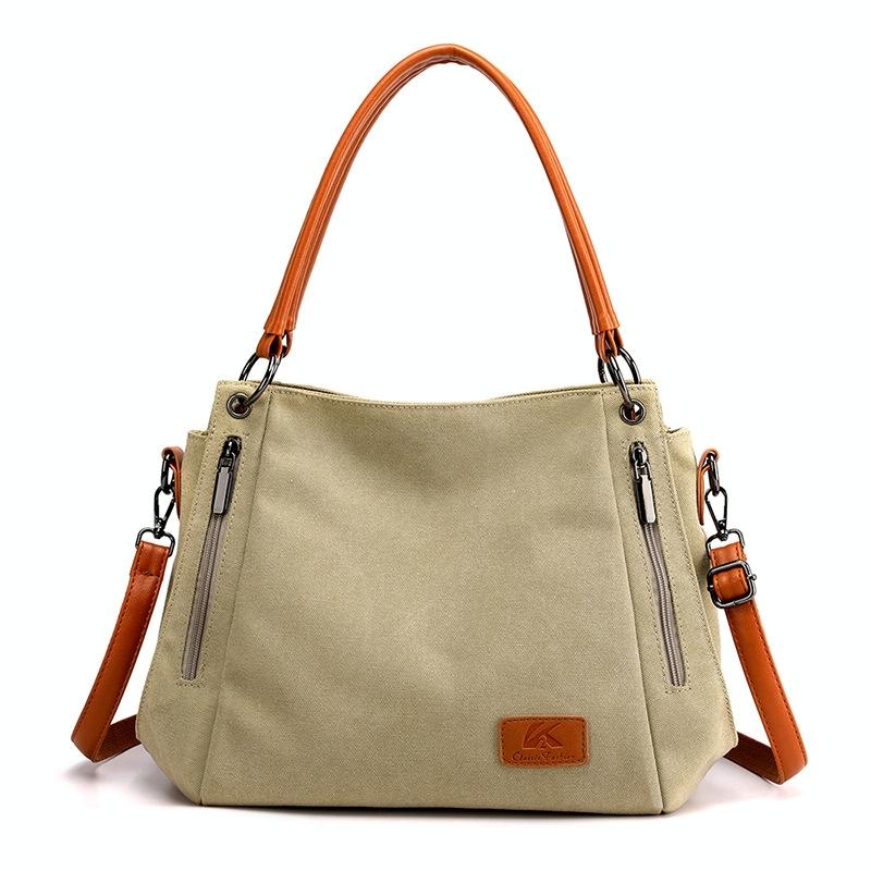 V562-A1097562060DBT-202508281716-00 Canvas Shoulder Bag - Spacious and Stylish - Khaki - Image 1