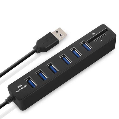 V562-A109823840DBT-202508292230-00 6-Port Usb Hub With Tf / Sd Card Reader High Speed - Black - Image 1