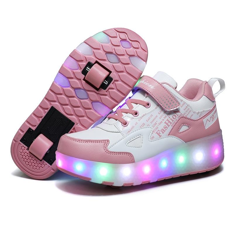 V562-A4109322550DBT-202508290021-00 Rechargeable Light Skating Shoes - Size 40 for Kids on Wheels - Pink - Image 1