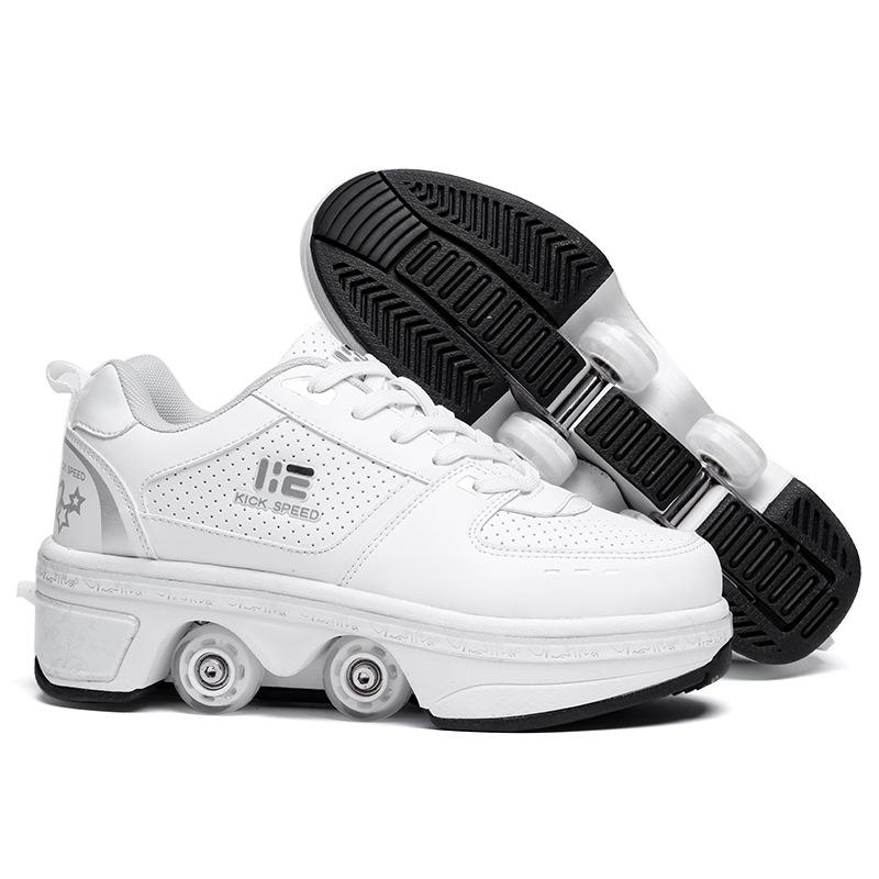 V562-A6081591750DBT-202508280546-00 Versatile Double Row Rune Roller Skates - Size 38 - Low-Top Without Light (White) - Image 1