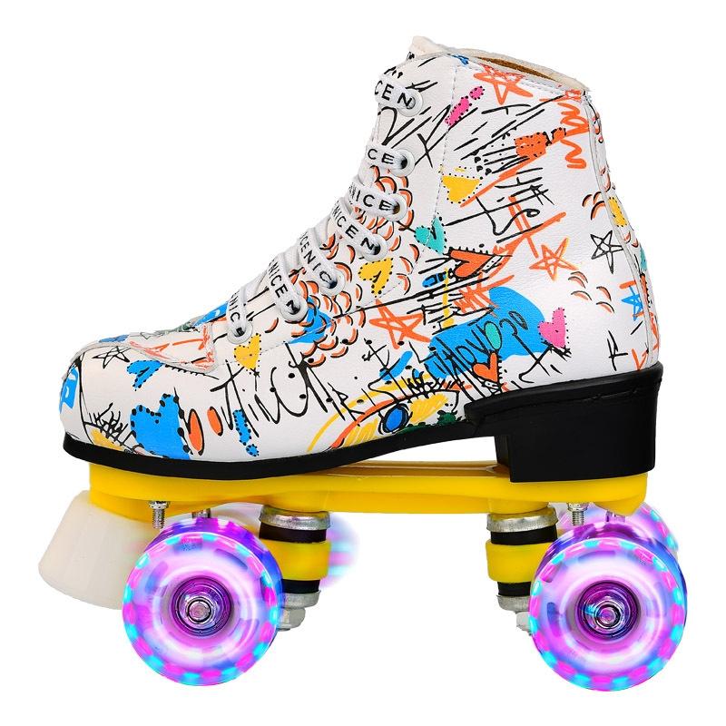 V562-A7027795650DBT-202508282145-00 Double Row Four-wheel Roller Skating Shoes for Adult Children - Size 40 - Flash Wheel White - Image 1