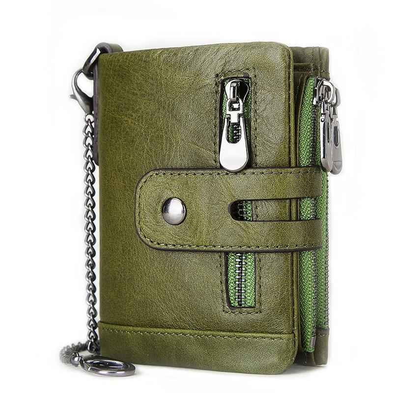 V562-B1008202750DBT-202508281645-00 Men Rfid Leather Tri-fold Wallet - Secure & Stylish - Green - Image 1