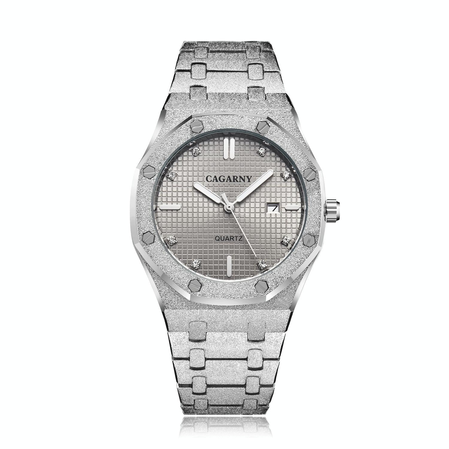 V562-B101099200ADE-202508280752-00 Men Quartz Steel Watch with Simple Stone Surface - Silver Shell Grey Surface - Image 1