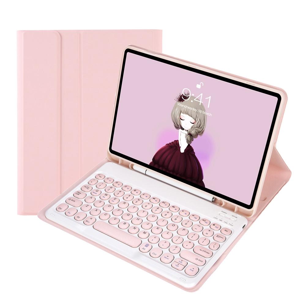 V562-B102494100ADE-202508290310-00 Detachable Bluetooth Keyboard Leather Case For Ipad Air 4 / 5 - Candy Colour Skin Texture - 10.9 Inch - Pink - Image 1
