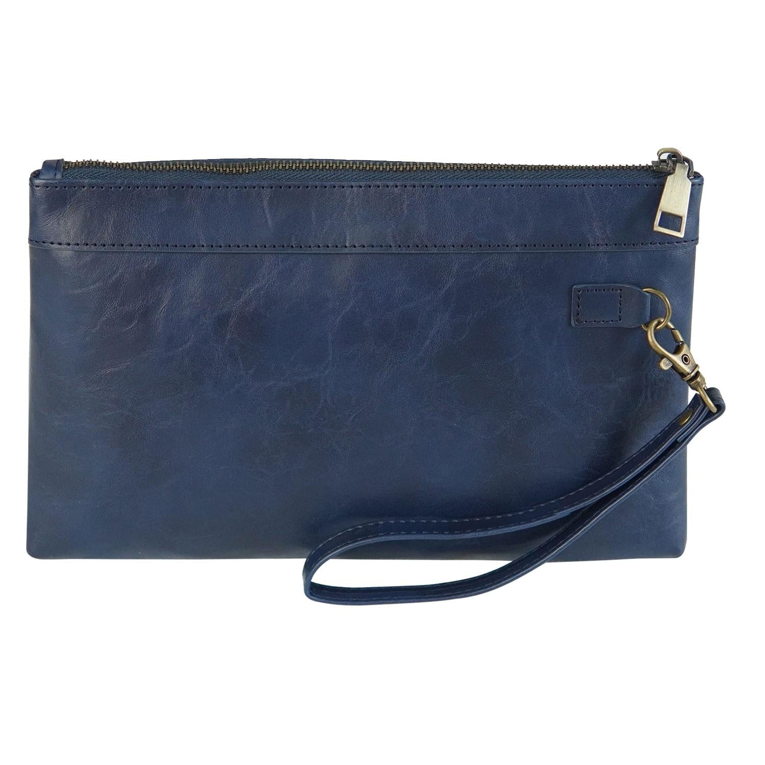 V562-B104237400ADE-202508281911-00 Vintage Leather Envelope Clutch with Zipper Closure - Dark Blue - Image 1