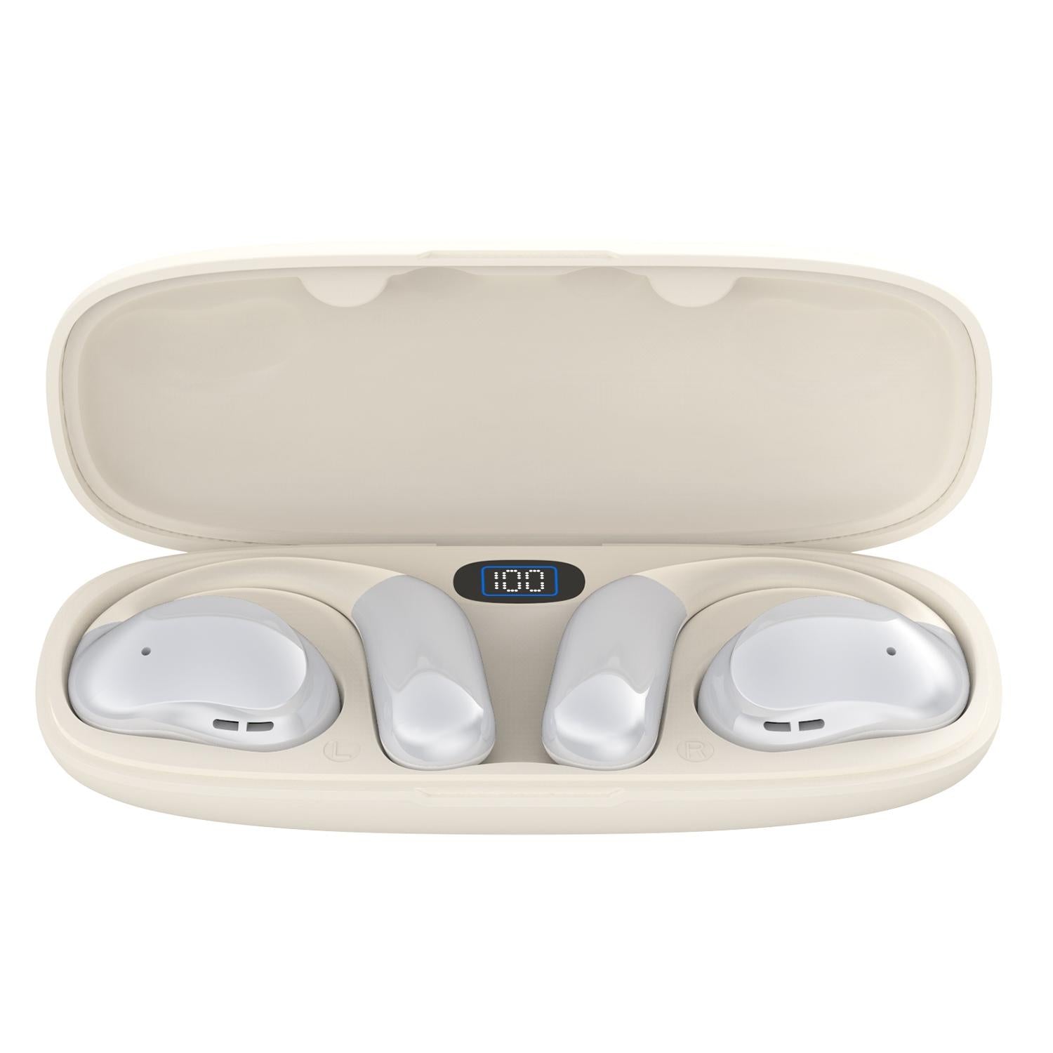 V562-B1059064060DBT-202508281454-00 Bluetooth Earphones with Hanging Ear Design and Digital Display Charging Case - Skin Colour - Image 1