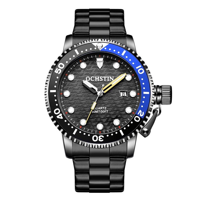 V562-B107340400ADE-202508281010-00 Waterproof Luminous Men Watch with Steel Strap - Multifunctional Quartz - Black - Image 1