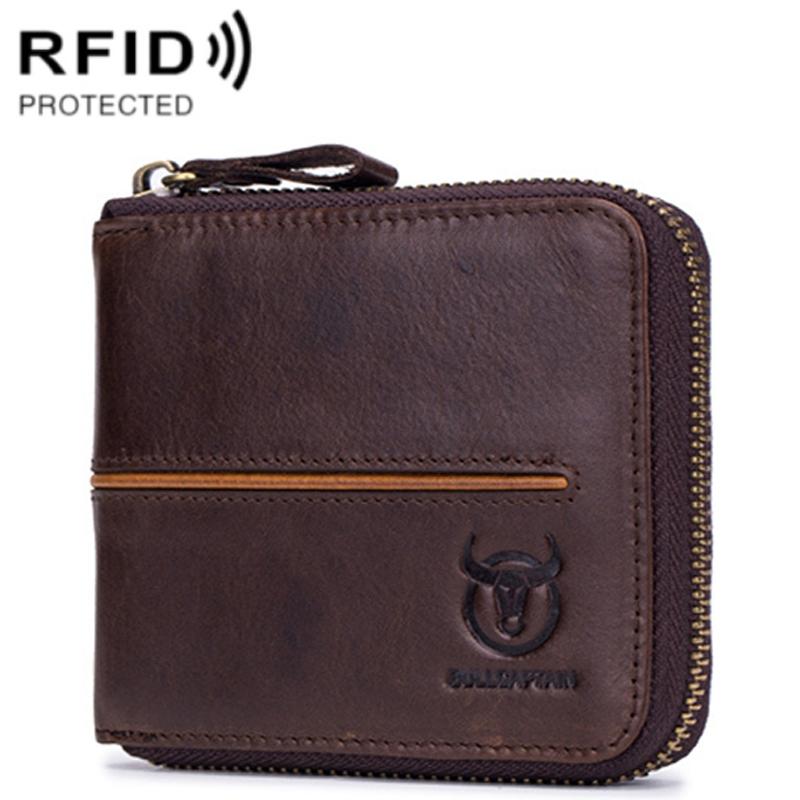 V562-B1076034060DBT-202508281421-00 Zippered Cowhide Card Holder with Rfid Protection - Coffee - Image 1