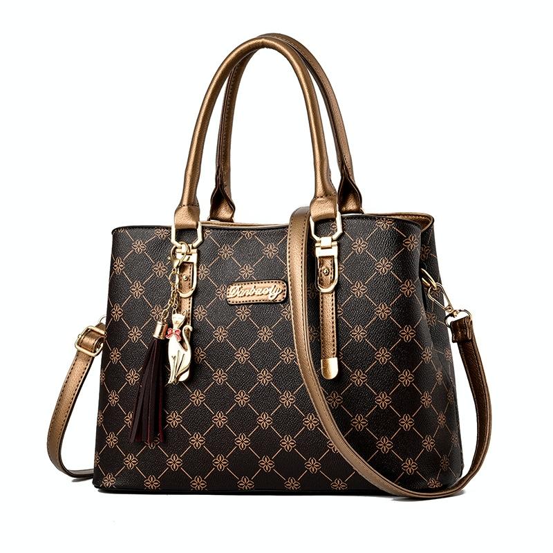 V562-B1079132060DBT-202508281226-00 Spacious Print Handbag - Large Capacity - Bronze Deep Coffee Print - Image 1