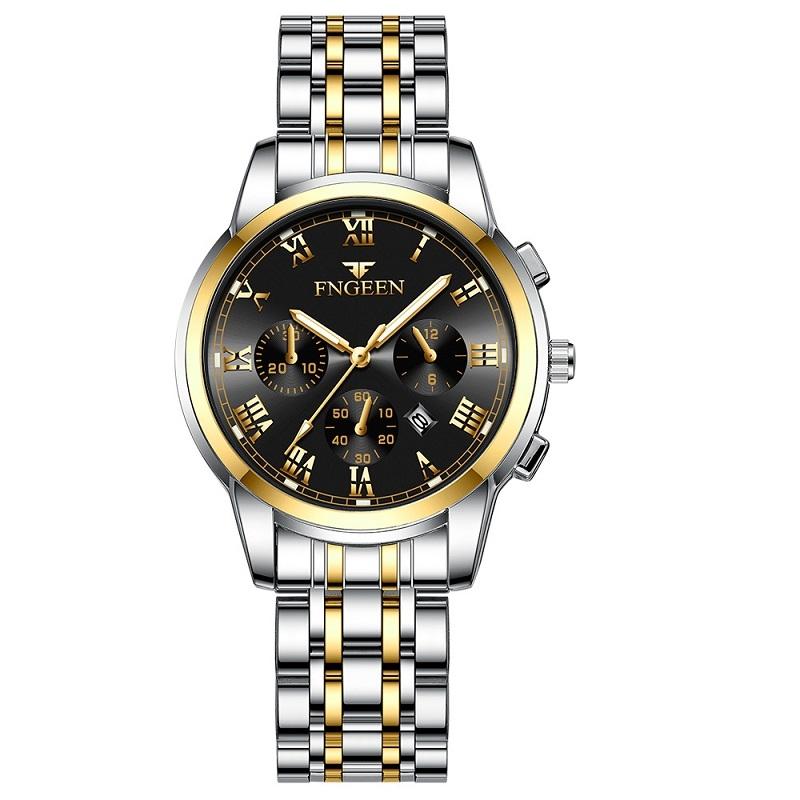 V562-B1091782020DBT-202508282110-00 Stylish Women Quartz Watch with Luminous Display and Date - Gold Black Surface - Image 1