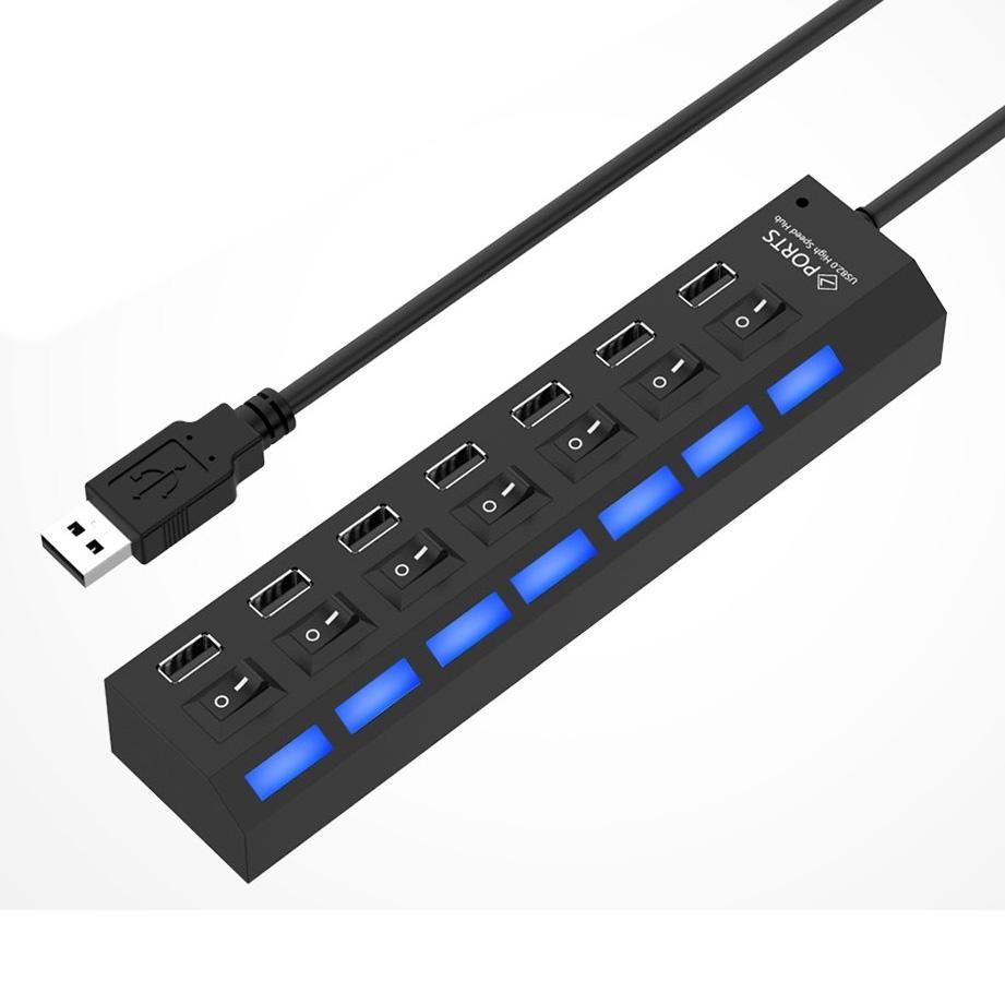 V562-B2120-HU-S-202508292126-00 7-Port Usb Hub With High Speed 480Mbps On / Off Switch & 7 Leds - Black - Image 1