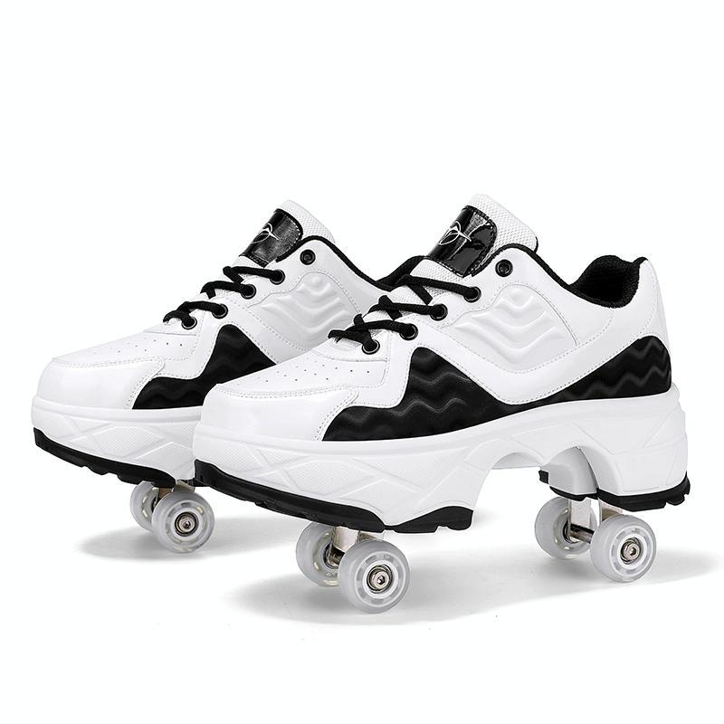 V562-B3002194060DBT-202508281521-00 Retractable Dual-purpose Roller Skates - Size 33 Deformable Four-wheel - Df09 Black - 35 - Image 1