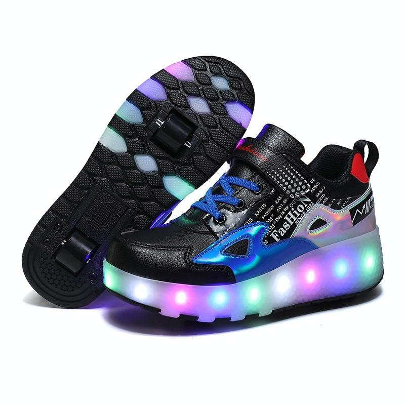 V562-B3009322550DBT-202508280810-00 29 Rechargeable Light Wheel Skating Shoes for Kids - Two-wheeled - Blue - Image 1